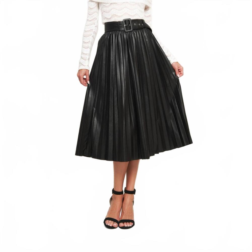 NEW FLYING TOMATO faux leather pleated skirt in black